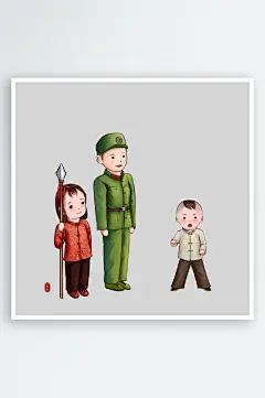 军人卡通迷彩服战士手绘解放军手绘素材元素
