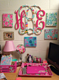 Hand painted Lilly Pulitzer Desk decorations! My desk at college!