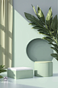 蓝绿小清新C4D电商展台背景图