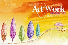 秋日  - 源文件下载【酷图网】秋日,黄色,橙色,树木冬日,抽象,背景图案,水粉画,