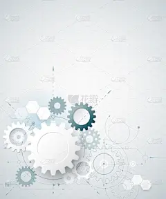 矢量图齿轮、 六边形和电路板、 高科技数字技术和工程，数字电信技术概念