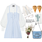 A fashion look from July 2017 featuring short blue dress, white dress and embellished shoes. Browse and shop related looks.