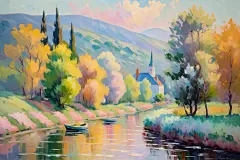 公园花园油画插画图片