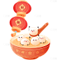 元宵节卡通拟人汤圆灯笼组合元素