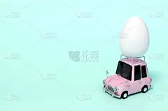 汽车,鸡蛋,节日,复活节彩蛋,粉色,概念,蓝色背景,绘画插图,贺卡,旅行