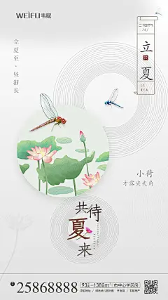 【源文件下载】 海报 房地产 立夏 二十四节气 中国风 插画 蜻蜓 荷花 67338