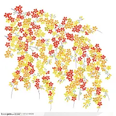 手绘一丛往下垂的红花与黄花