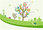 创意低碳环保海报彩色矢量树图片
