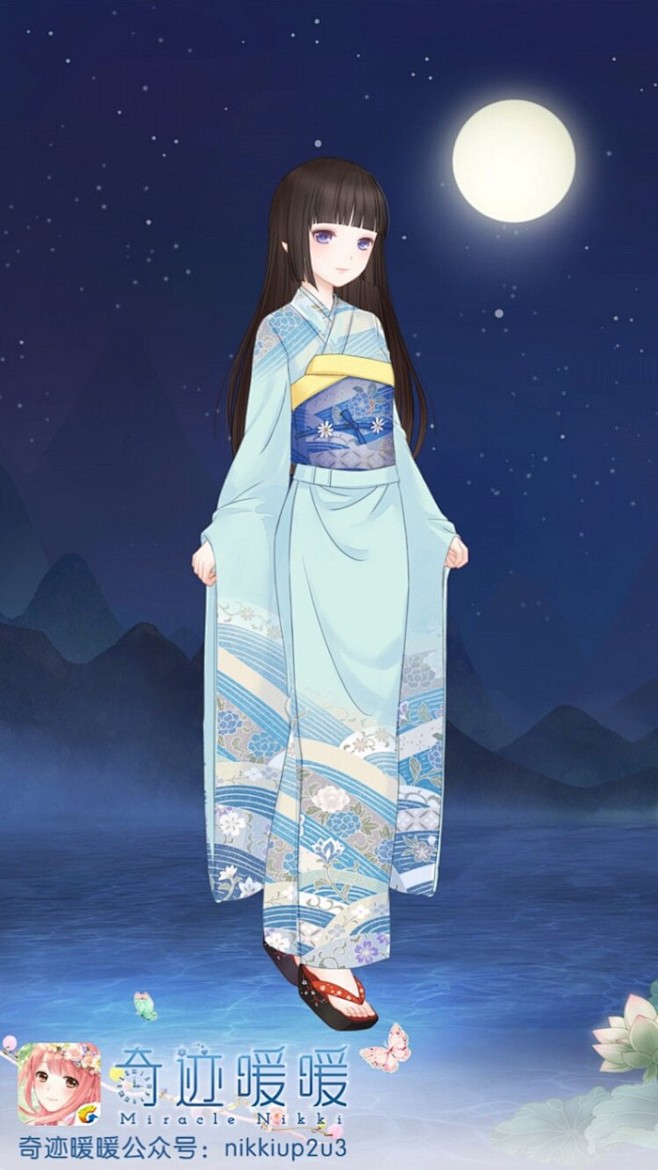 奇迹暖暖暖暖环游世界少女小清新插画搭配服装设计古风和服黑发萝莉