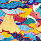绚丽颜色生长菌片速写线条中国风矢量无缝背景07模板矢量素材