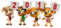 2018年黄狗象征。滑稽的小狗群持有车牌