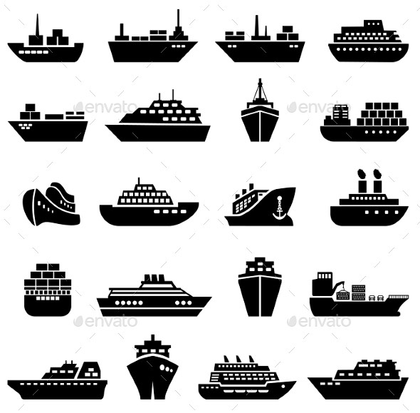 船和船组图标——对象图标Ship and Boat Icon Set - Objects Icons艺术、船、货物、剪辑、容器,克鲁斯,交付 ...