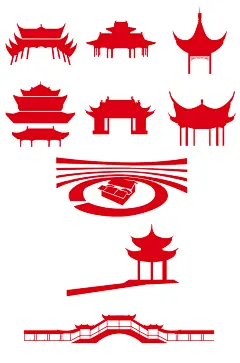 古建筑古楼剪影福建土楼剪影插画元素