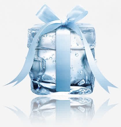 高清创意合成效果透明的冰块蓝色蝴蝶结免抠...