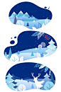 冬季雪景森林麋鹿插画元素