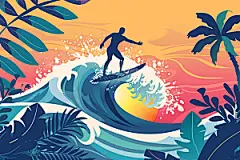扁平风冲浪夏季彩色插画