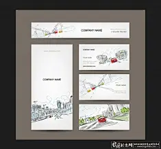 AI矢量手绘城市背景 汽车手绘建筑背景矢量卡通城市 动漫插画城市建筑景观手绘插图线稿