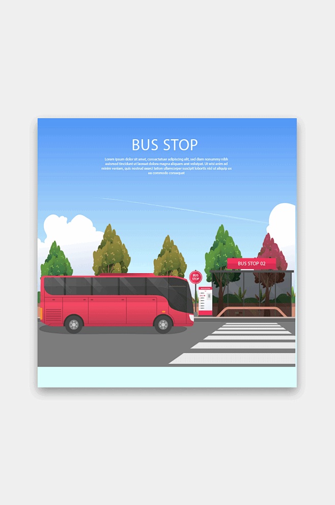 红色公交车城市矢量插画