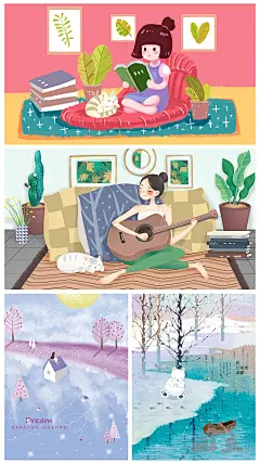 唯美手绘艺术装饰画酒店宾馆咖啡馆插画元素背景PSD素材 H1036