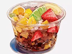 水彩手绘水果甜品冰粉治愈美食插画下载__觅知网