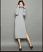 欧洲站2015秋冬新款女装高端羊毛针织长裙高领长款毛衣裙连衣裙长