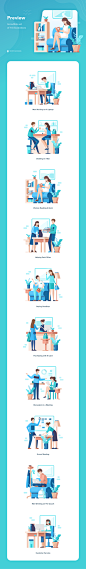 Larissa : Work Illustration Kit | Iconspace : Overview Startup illustration pack contains 10 illustrations that have unique scenes that explain about work activities. Comes with a very flexible version for your website needs very fitting for the header an