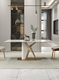 亮光岩板餐桌轻奢高端设计师样板间长方形家用小户型现代简约桌椅-淘宝网