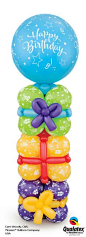 A tower of gifts for the birthday boy or girl! This balloon column is topped with a 3 ft balloon. #qualatex #balloon  #birthday