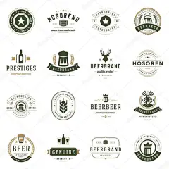 设置啤酒标志、 徽章和标签的复古风格。设计元素复古矢量图