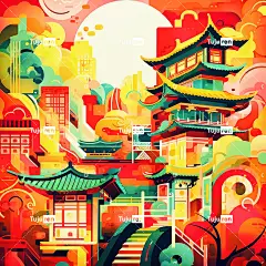 黄，红，绿，材料，线，民族风格元素，中国风，中国-别致的插图