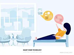智能家居技术的矢量场景UI设计作品扁平化插画首页素材资源模板下载
