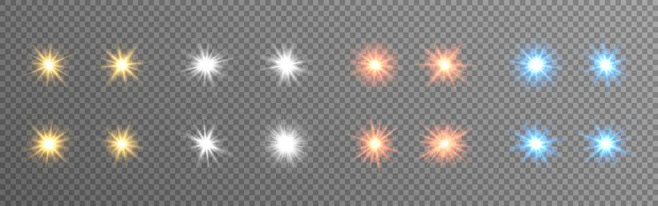 矢量光效|图源免费EPS | 点击来源直接获取大图文件 |Glowing lights set. Color stars on ...
