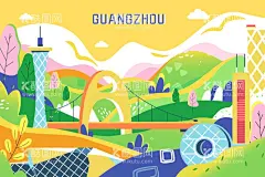 广州地标  - 源文件下载【酷图网】广州地标,国潮广州,广州插画,广州标志建筑,广州建筑 