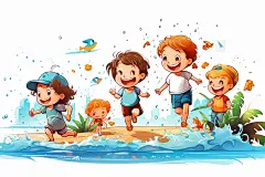 学生放暑假夏季漫画风插画