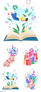 4款书本读书书籍学习图书馆插画AI格式2021831 - 设计素材 - 比图素材网
