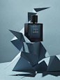 Bleu De Channel, graphical advertisement poster, attractively advertises the perfume, it's surreal composition and geometric origami is surreal and lures it's consumer in through it's fantasy and creation.: 