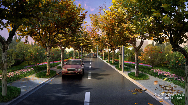 道路绿化效果图 - 安安图文