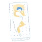 This may contain: a drawing of a woman sleeping on a pillow with her arms behind her head and legs crossed