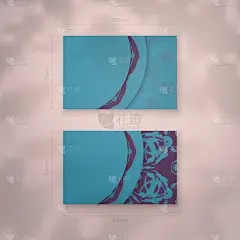 蓝绿色的名片与豪华的紫色图案为您的品牌。