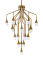 Sophisticated and undeniably beautiful, the twenty-two precisely executed metal stems of the Patrona chandelier light from Tech Lighting each bear a sleek crystal shade illuminated by a gently diffused LED. The stems form tiers which taper at varying angl