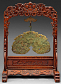 Jade chime stone with wooden stand - China, 19th century.