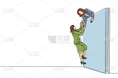 单行连续画图女商人帮助另一名女商人翻墙。有信心的成功领导的女商人帮助另一个人翻越砖墙。单行设计向量