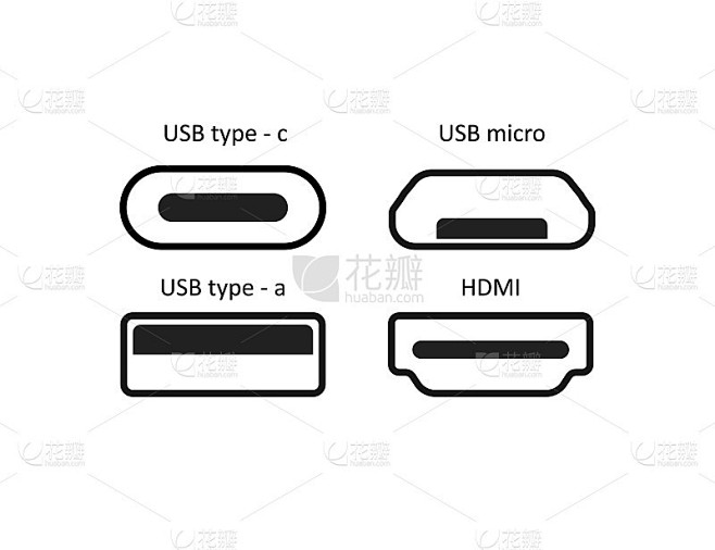 简单的线隔离矢量图标设置端口usb在平。