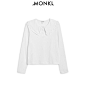 MONKI2021春季新款荷叶领百搭修身上衣女纯色长袖T恤 0912019-tmall.com天猫