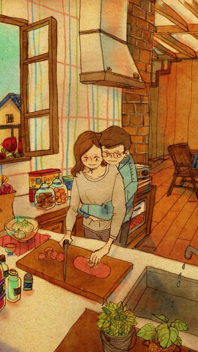 韩国插画师puuung的暖心爱情故事插画