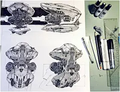 手绘超强的好莱坞设计大触，星球大战、银翼杀手、黑客帝国都由他设计
《银河护卫队》飞船初稿，没错，手绘哒