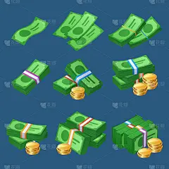 钱，现金，硬币，成堆的钞票