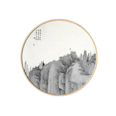 意境圆形中式墙画水墨挂画 走廊过道玄关组...