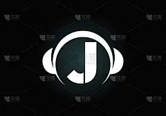 头戴耳机的首字母J。耳机的标志。音乐符号的象征。字体标志。设计元素海报，横幅，t恤，笔记本封面，贴纸
