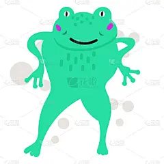 有趣的绿色青蛙手绘矢量插图，卡通人物。动物被隔离在白色背景上。幼稚的t恤印花设计